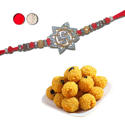 "Rakhi - AD 4250 A (Single Rakhi), 500gms of Laddu - Click here to View more details about this Product